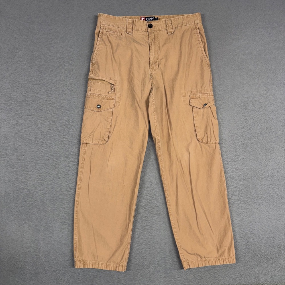 Chaps Pants Mens 32x30 Tan Straight Leg Cargo Stretch Utility Pockets Corduroy